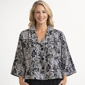 Habitat 100% Linen Button Down Shirt Womens Size L Art to Wear Boxy Lagenlook